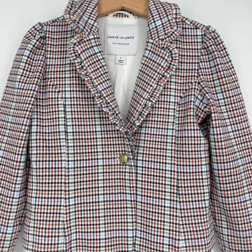 Janie and Jack Girl's Plaid Blazer Ruffled Collar‎ Sz 5 Equestrian